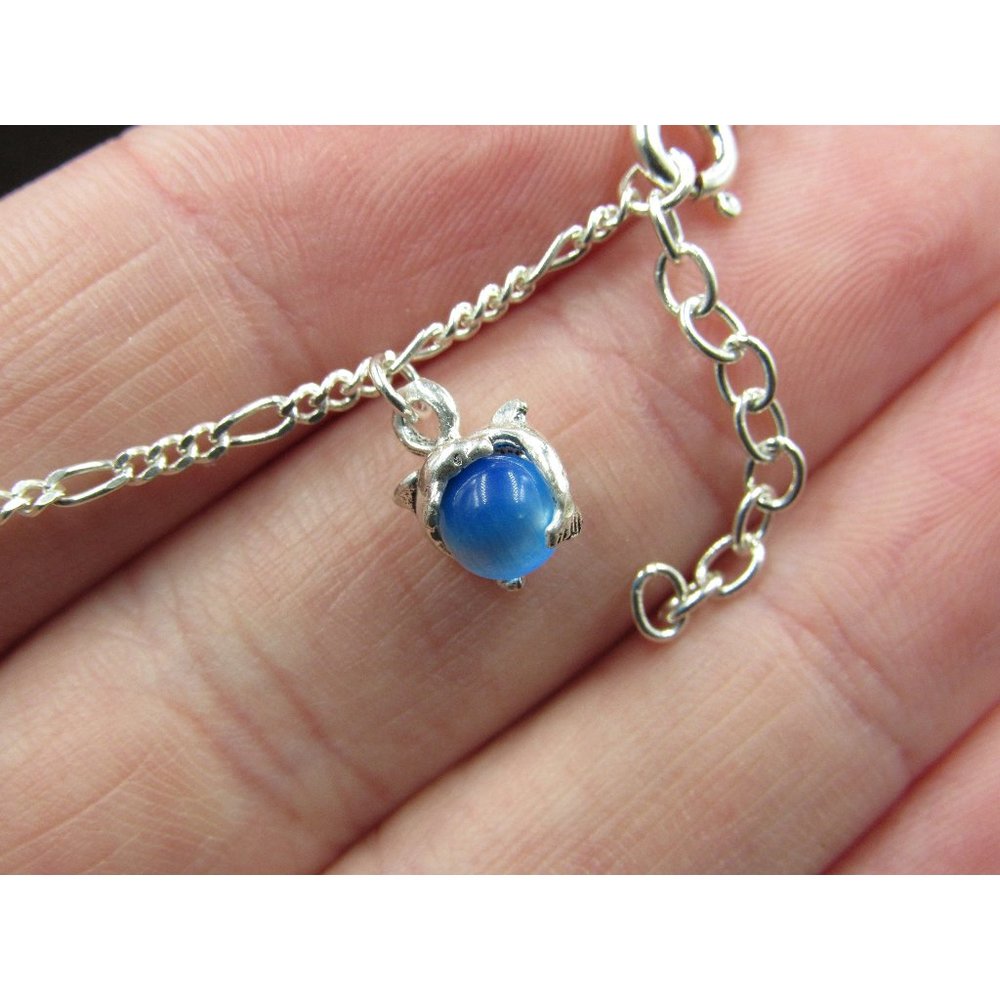 9" Sterling Silver Blue Stone Dolphin Chain Ankle Bracelet Vintage Elegant